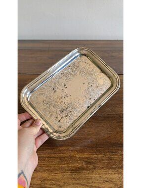 Small Rectangular Silver Trinket Dish Tarnish Spots - Made in Canada